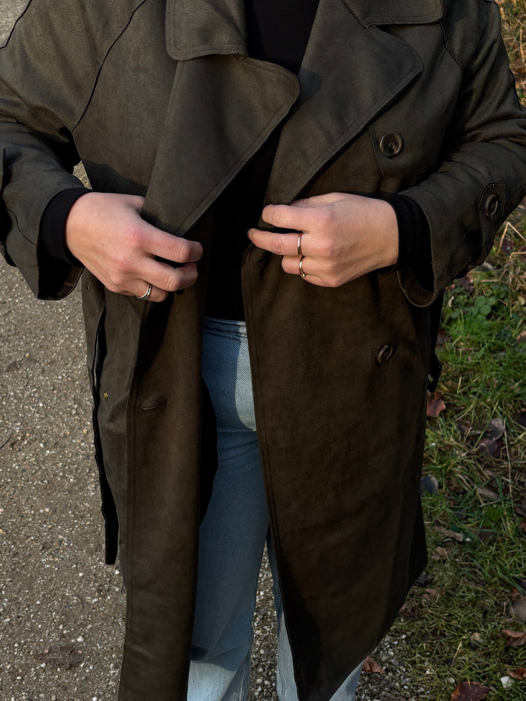 Classic Suede Trenchcoat Green