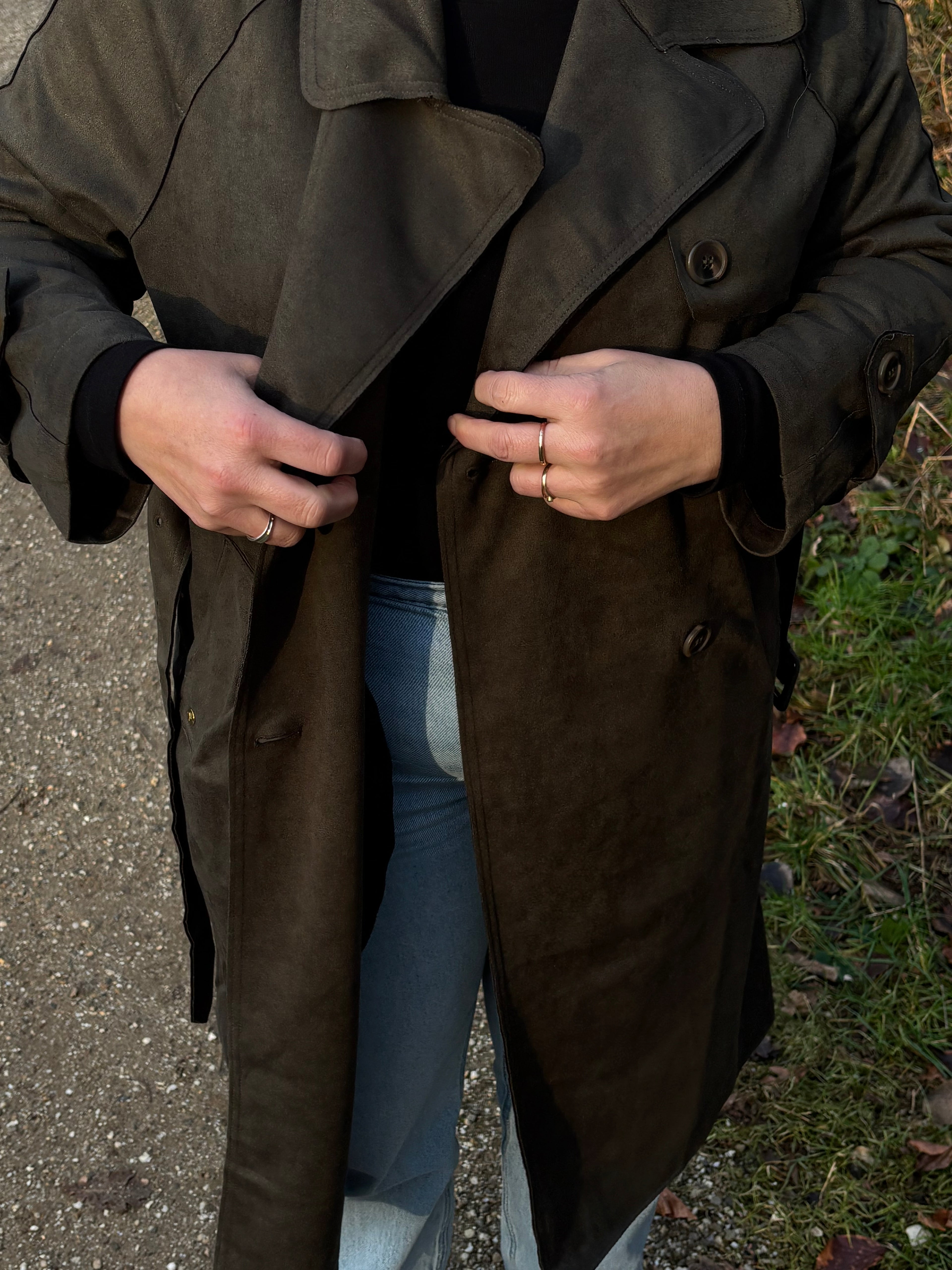 Classic Suede Trenchcoat Green