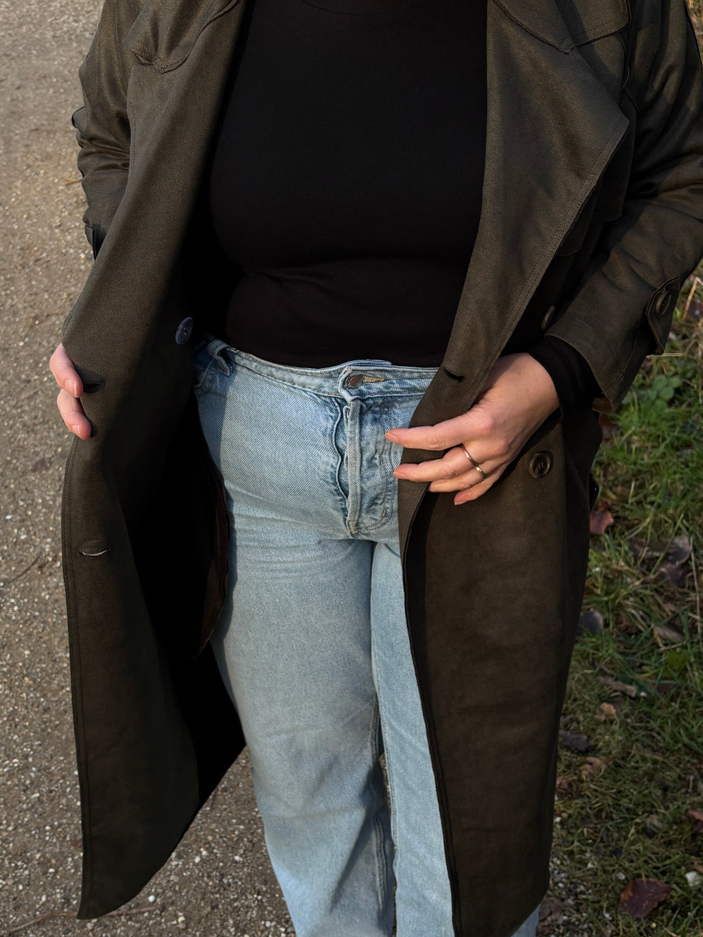 Classic Suede Trenchcoat Green