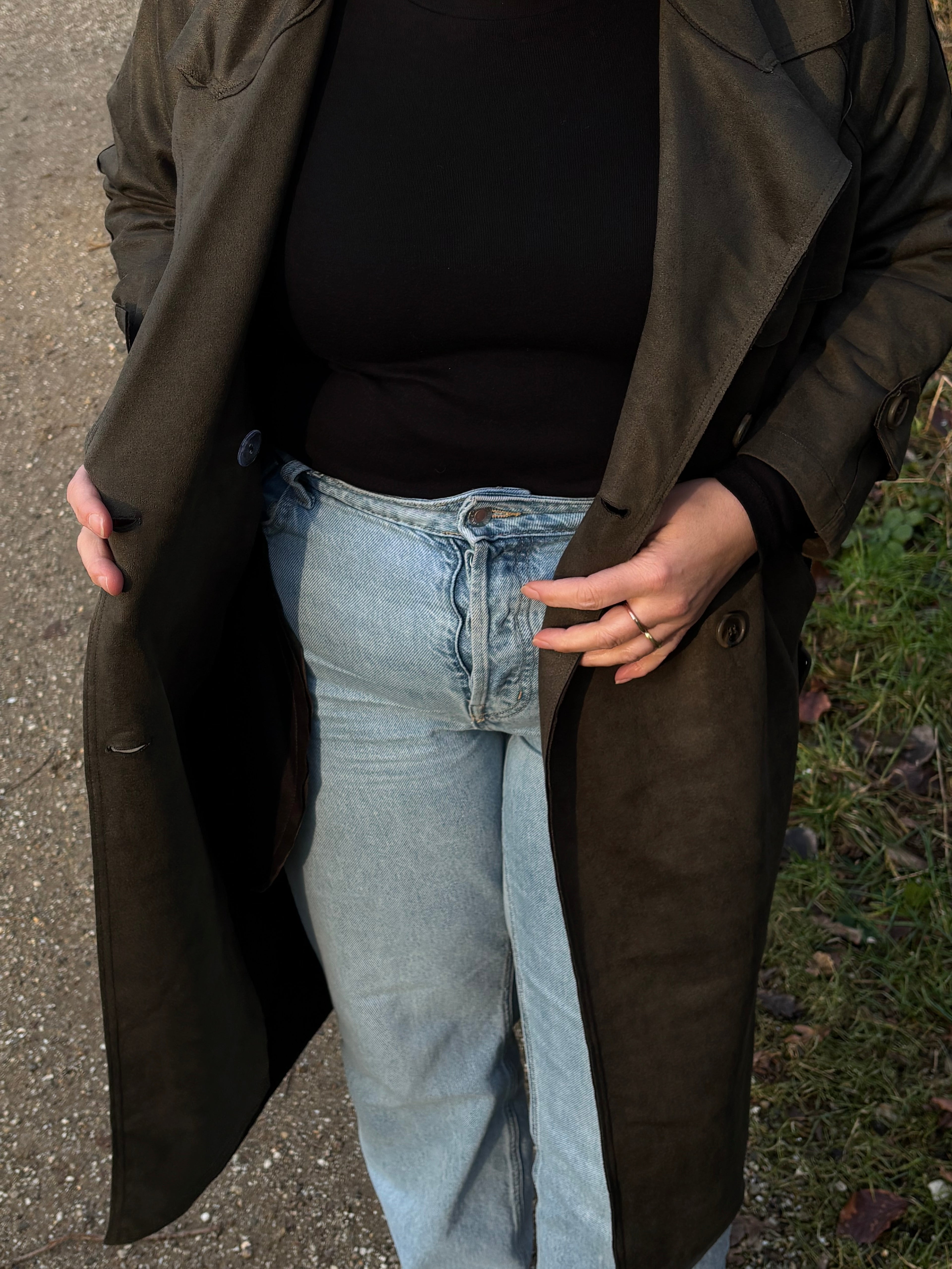 Classic Suede Trenchcoat Green