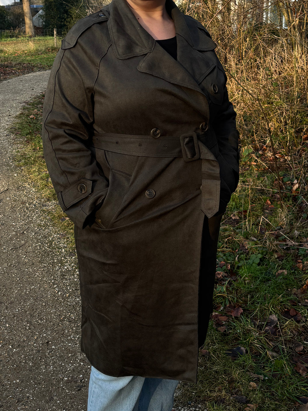 Classic Suede Trenchcoat Green